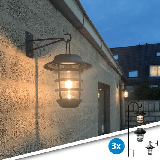 3 stuks Zwarte solarlamp Sting - hanglamp, priklamp en tafellamp-in 1