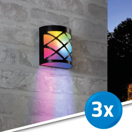 3x Solar wandlamp China RGBW buitenlamp op zonne energie
