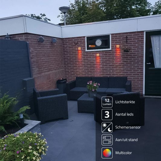 3x Solar wandlamp China RGBW buitenlamp op zonne energie