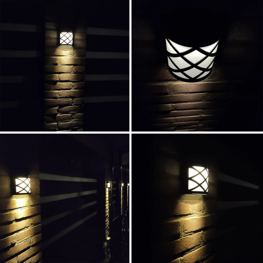 3x Solar wandlamp China zwart 6 leds warm wit buitenlamp op zonne energie