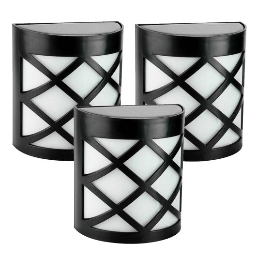 3x Solar wandlamp China zwart 6 leds warm wit buitenlamp op zonne energie