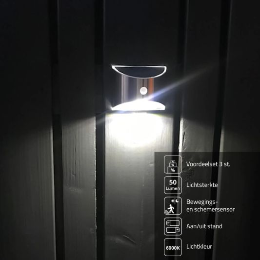 3X Solar wandlamp Flint RVS met bewegingsmelder op zonne energie koud wit