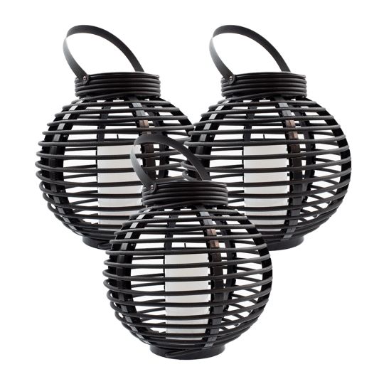 Drie stuks Solar Lantaarn Basket Medium Rotanlook lamp op zonne energie