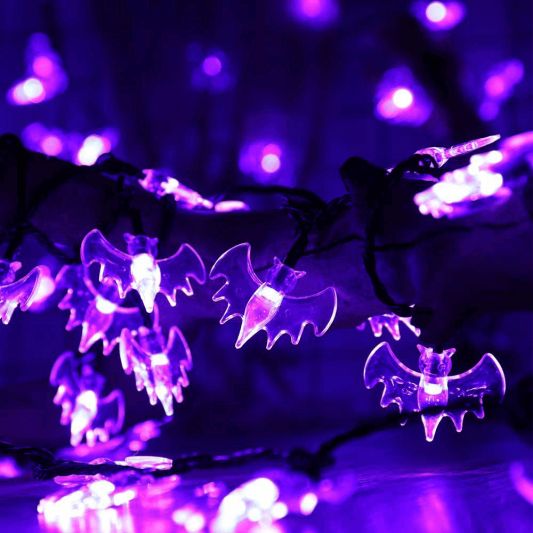 Halloween solar lichtsnoer vleermuis - met 20 paarse leds