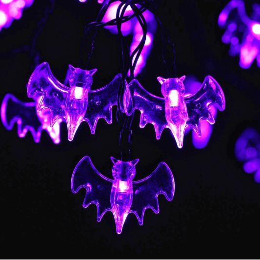 Halloween solar lichtsnoer vleermuis - met 50 paarse leds