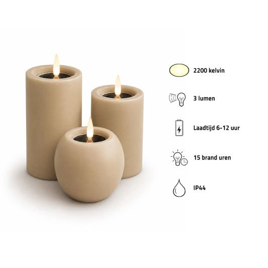 Set van 3 solar led kaarsen met houders Vela, Lys & Lumi