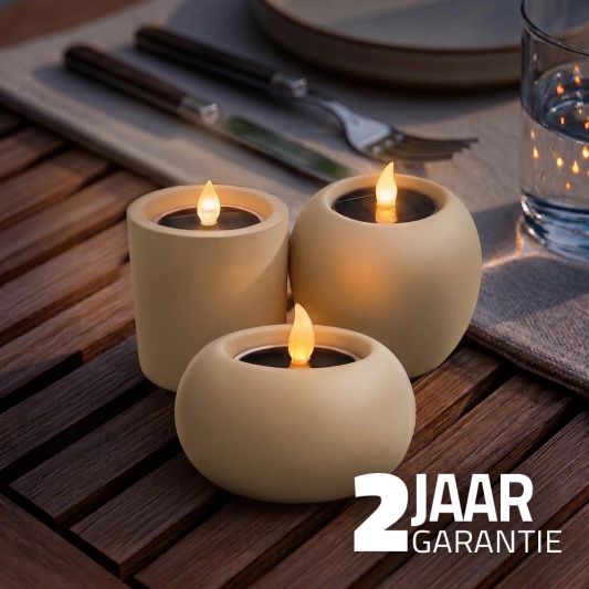 Set van 3 solar led kaarsen met houders Vela, Qiri & Lys