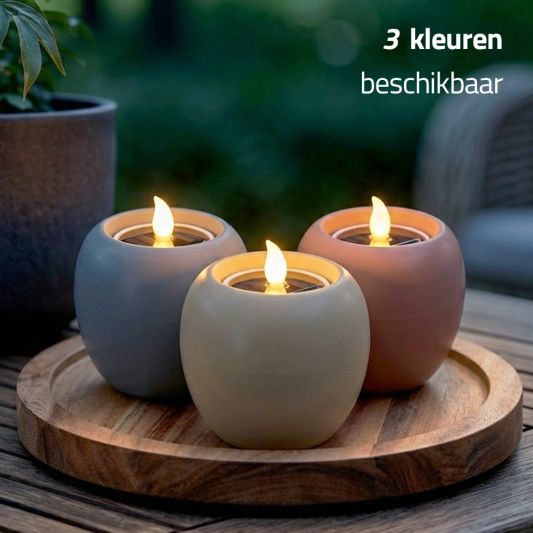 Set van 3 solar led kaarsen met houders Vela, Qiri & Lys