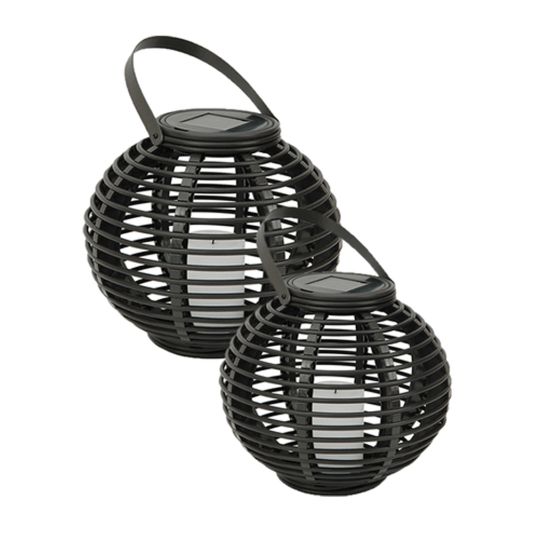 Set van twee stuks Solar Lantaarn Basket Medium en Large Rotanlook lamp op zonne energie
