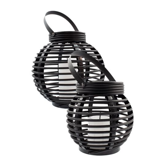 Set van twee stuks Solar Lantaarn Basket Small en Medium Rotanlook lamp op zonne energie