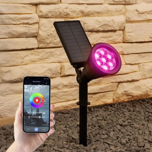 Slimme solar spot Highlight RGB met grondspies - Bedienen via de Smart Life app