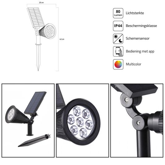 Slimme solar spot Highlight RGB met grondspies - Bedienen via de Smart Life app