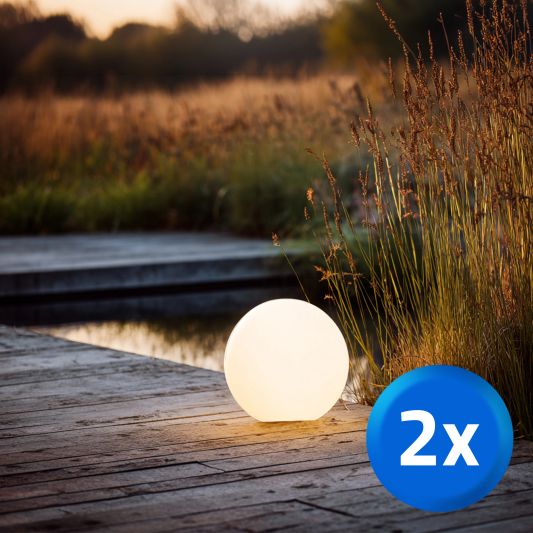 Solar bol lamp (20 cm) met afstandsbediening - Set van 2