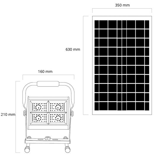 Solar bouwlamp op standaard mobiele verstraler met los zonnepaneel