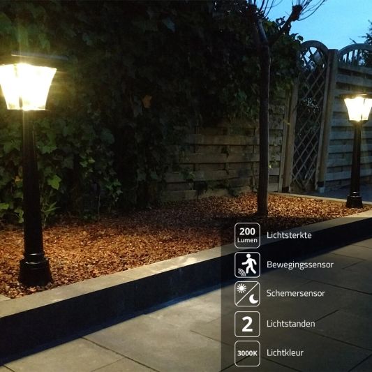 Solar buitenlamp London lantaarn midden hoog zwart op zonne energie