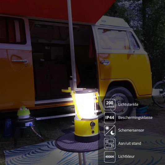 Solar camping lamp Clap dimbaar met USB lader en kompas op zonne-energie
