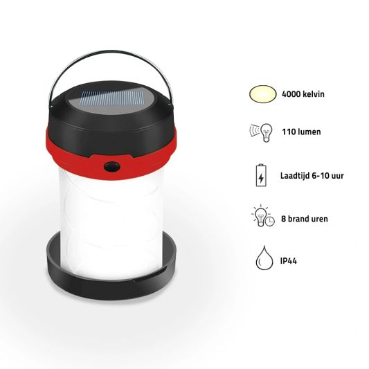Solar camping lamp Explorer opvouwbaar met 2 lichtstanden op zonne-energie