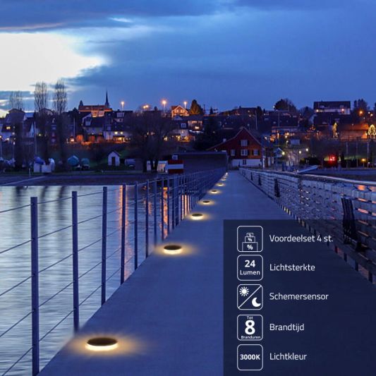 Solar grondspot Round op zonne energie voordeelset van 4 stuks