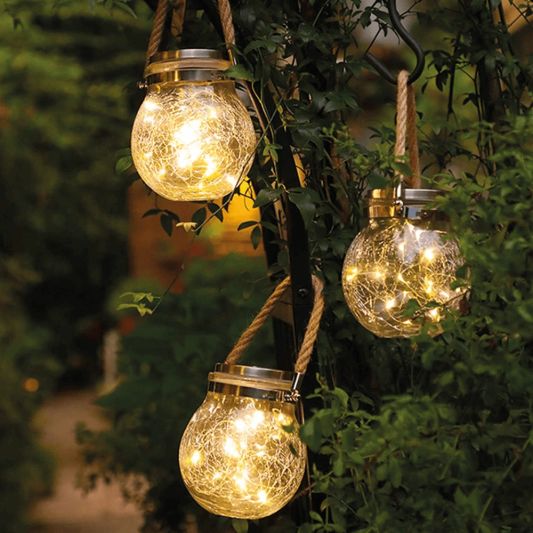 Solar hanglamp Betsy op zonne-energie - Glazen bol met 30 leds