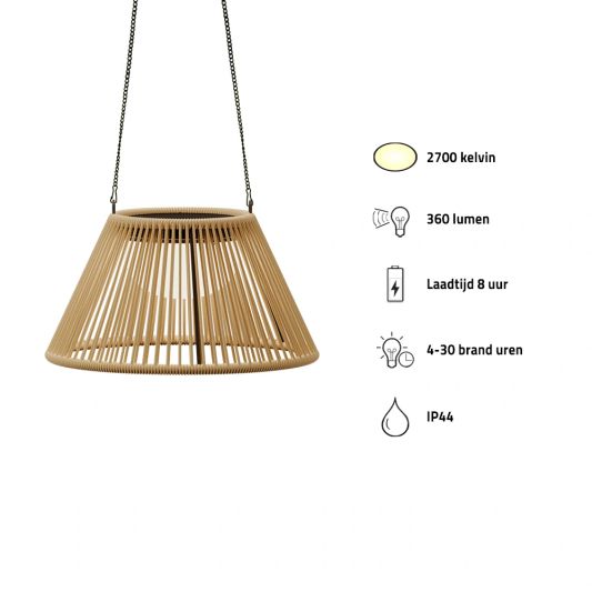 Solar hanglamp Maris - USB-C oplaadbaar - Rotan-look - Met afstandsbediening