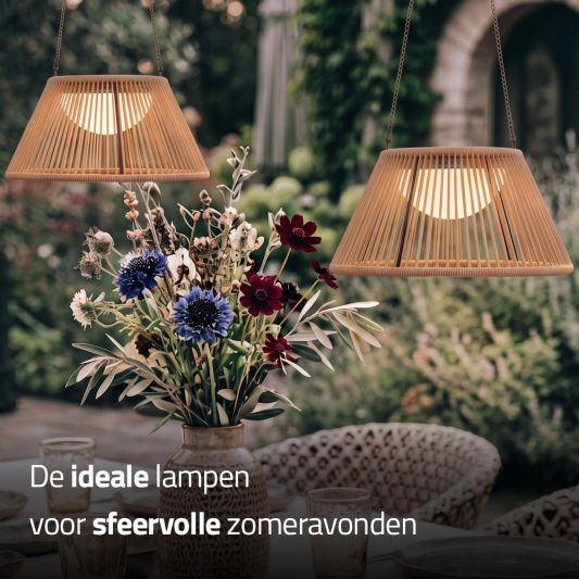 Solar hanglamp Maris - USB-C oplaadbaar - Rotan-look - Met afstandsbediening