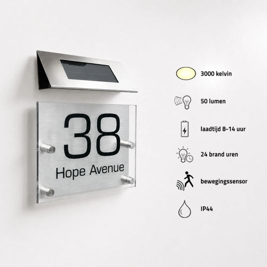 Solar Huisnummer Delta op zonne energie inclusief letters en nummers