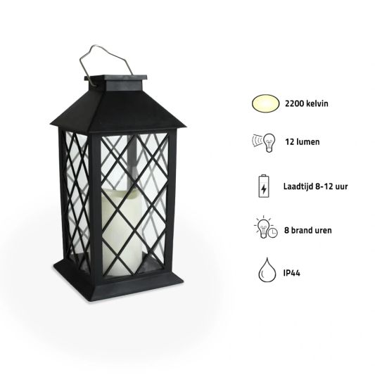 Solar Lantaarn Candle II zwart met kaars buitenlamp op zonne energie