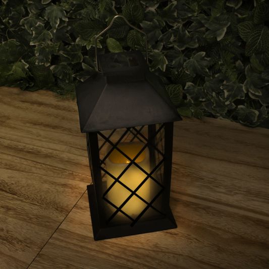 Solar Lantaarn Candle II zwart met kaars buitenlamp op zonne energie