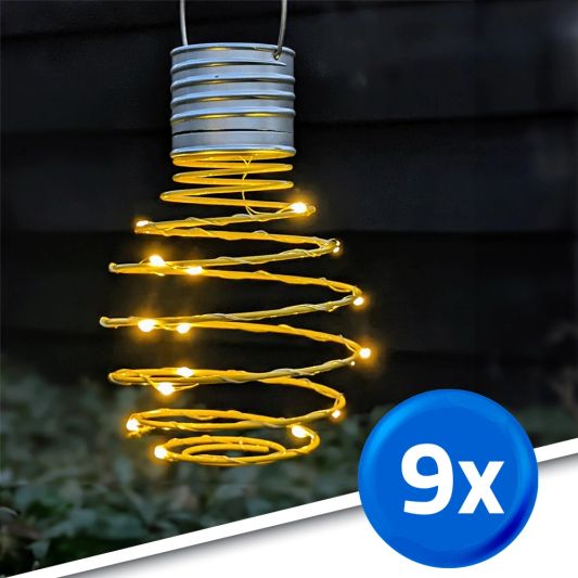 Solar LED hanglamp Fiesta Yellow op zonne energie - Set van 9