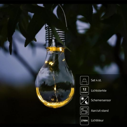 Solar LED lamp Eddy gloeilamp deco - set van 4 - op zonne energie