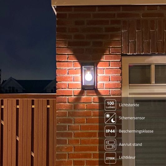 Solar LED wandlamp Cube met filament led lamp
