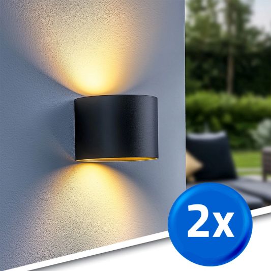 Solar LED wandlamp up downlight Emme rond - Voordeelset van 2 stuks