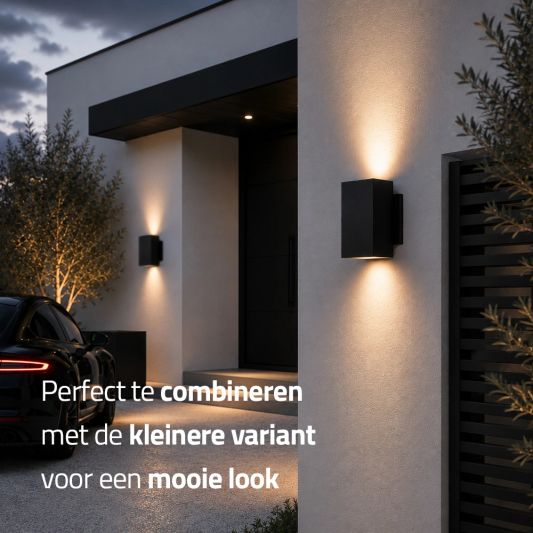 Solar LED wandlamp up downlight Sverre recht - XL versie - extra groot - set van 2