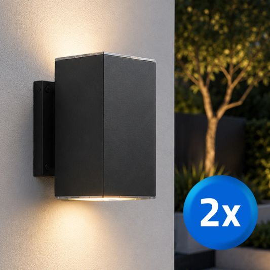 Solar LED wandlamp up downlight Sverre recht - XL versie - extra groot - set van 2