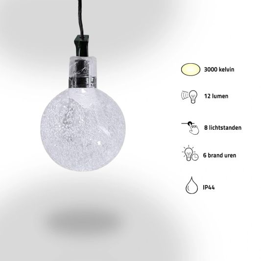 Solar lichtslinger Bubble met 50 warm witte led lampen