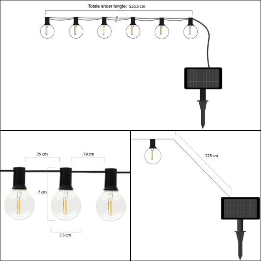Solar lichtslinger Chain | Met 10 warm witte led filament lampen