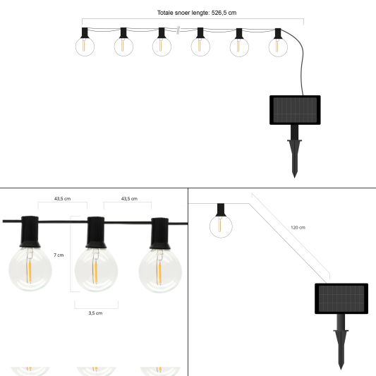 Solar lichtslinger Chain | Met 10 warm witte led filament lampen