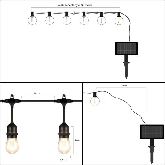 Solar lichtslinger Chain met 30 warm witte led filament lampen