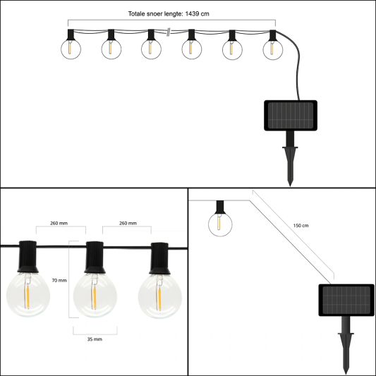 Solar lichtslinger Chain met 50 led filament lampen