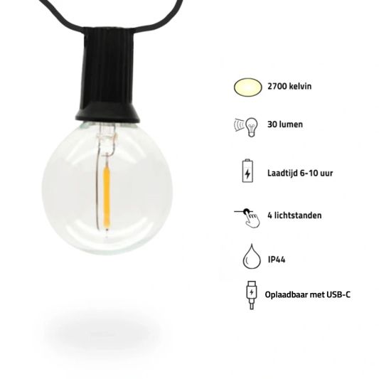 Solar lichtslinger Chain | Met 50 warm witte led filament lampen