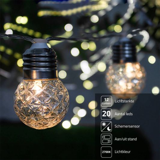 Solar lichtslinger Diamond met 20 warm witte led lampen