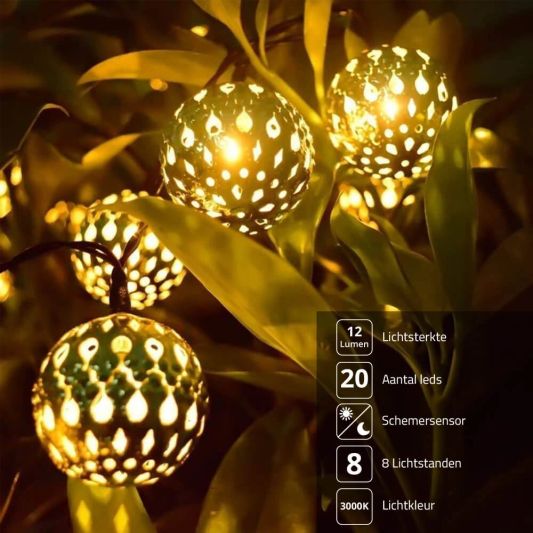 Solar lichtslinger Marrakech met 20 warm witte led lampen