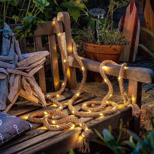 Solar lichtsnoer Manilla met 60 warm witte leds - 4,5 meter - Voordeelset 2 stuks