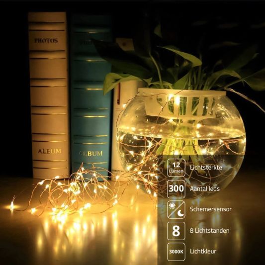 Solar kerstslinger Twinkle met 300 leds in koperdraad