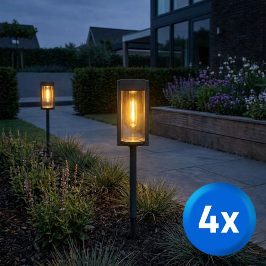 Solar priklamp Nero - Met grondspies - Tijdloos design - set van 4