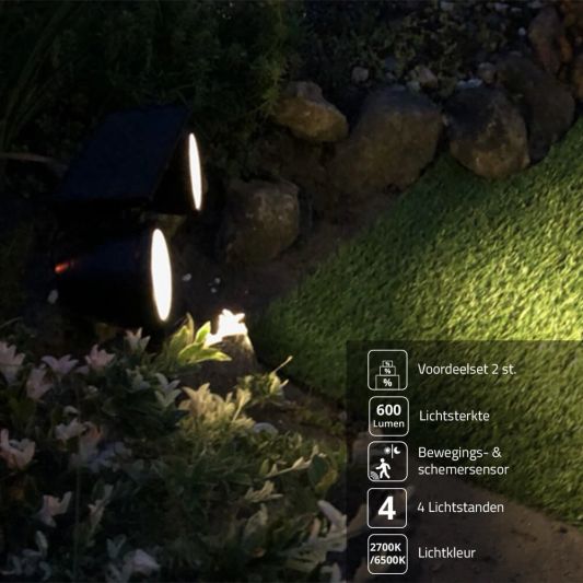 Solar priklamp Vision met twee spots en 5 lichtstanden - Set van 2