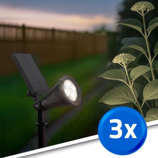 Solar spot Highlight voor wandmontage of grondspies koud wit voordeelset 3