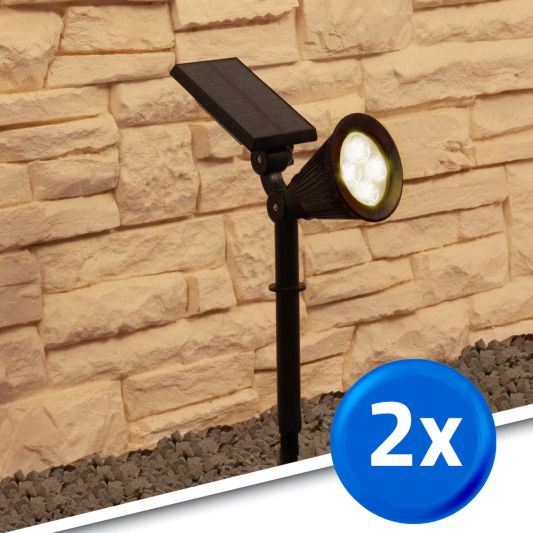 Solar spot Highlight voor wandmontage of grondspies warm wit voordeelset 2