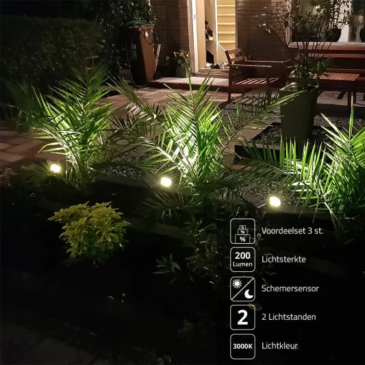 Solar spot Highlight voor wandmontage of grondspies warm wit voordeelset 4