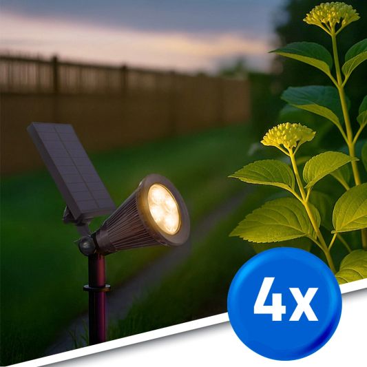 Solar spot Highlight voor wandmontage of grondspies warm wit voordeelset 4